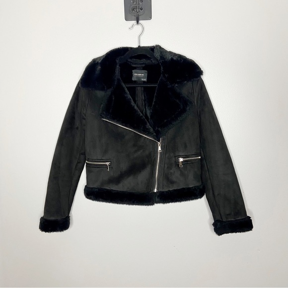 Pull&Bear Jackets & Blazers - Pull&Bear Black Aviator Sherpa Moto Jacket Size Medium